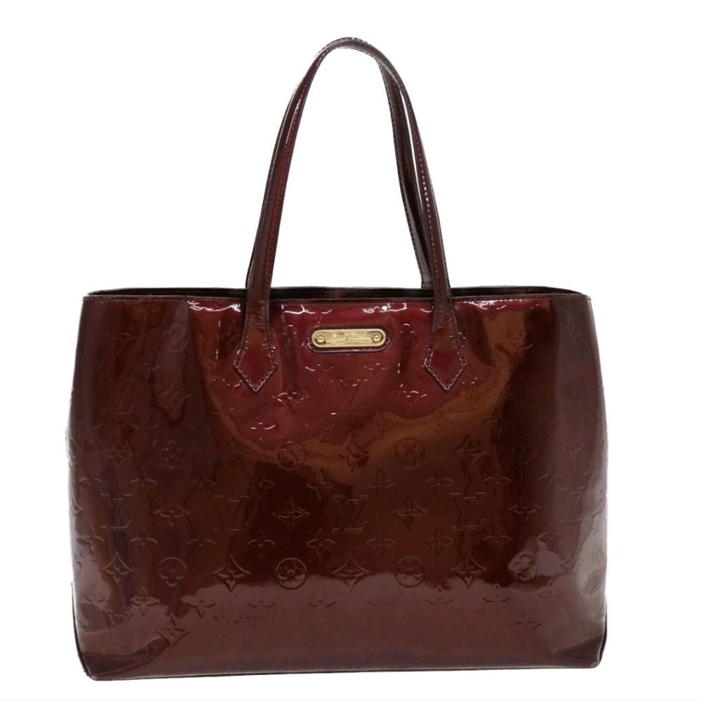 LOUIS VUITTON Rouge Fauviste Monogram Vernis Wilshire MM Tote Bag